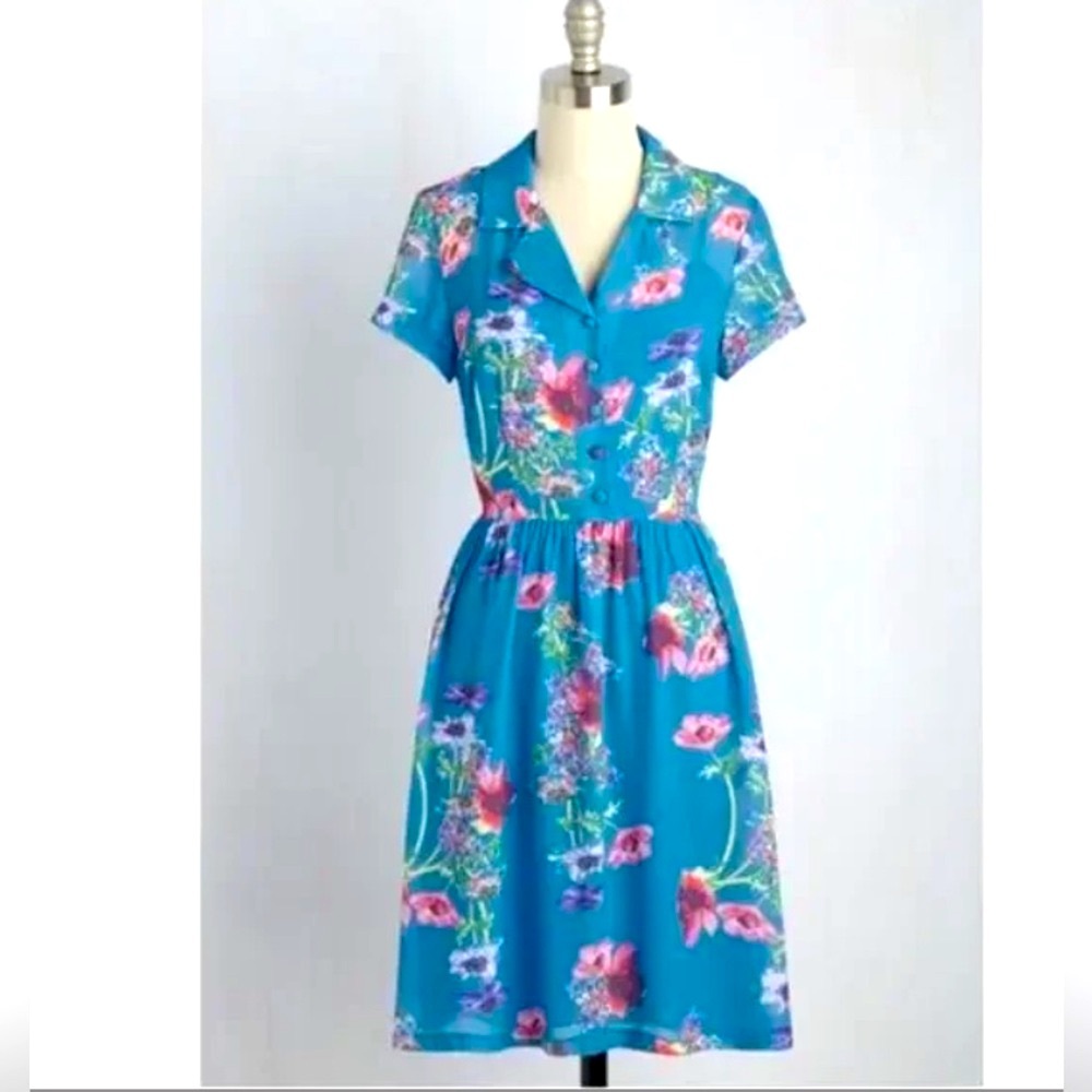 ModCloth Teal Floral Short-Sleeve Vintage Dress in 2X